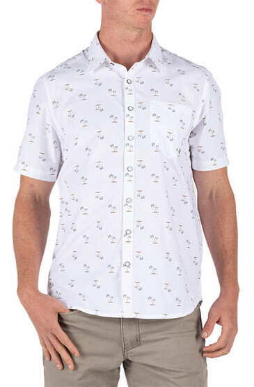 5.11 Tactical Life's A Breach Short Sleeve Shirt in White features a palm tree pattern